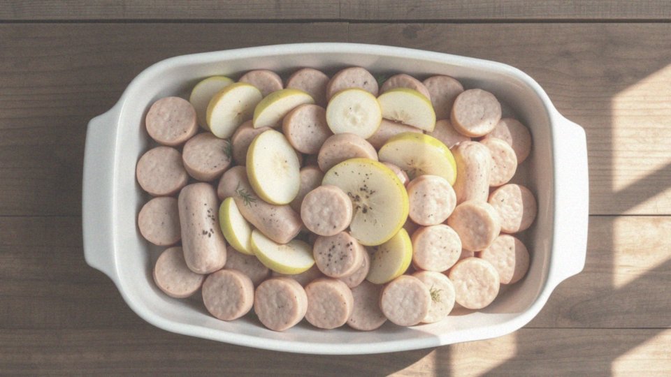 Jak układać białą kiełbasę w naczyniu przed pieczeniem?